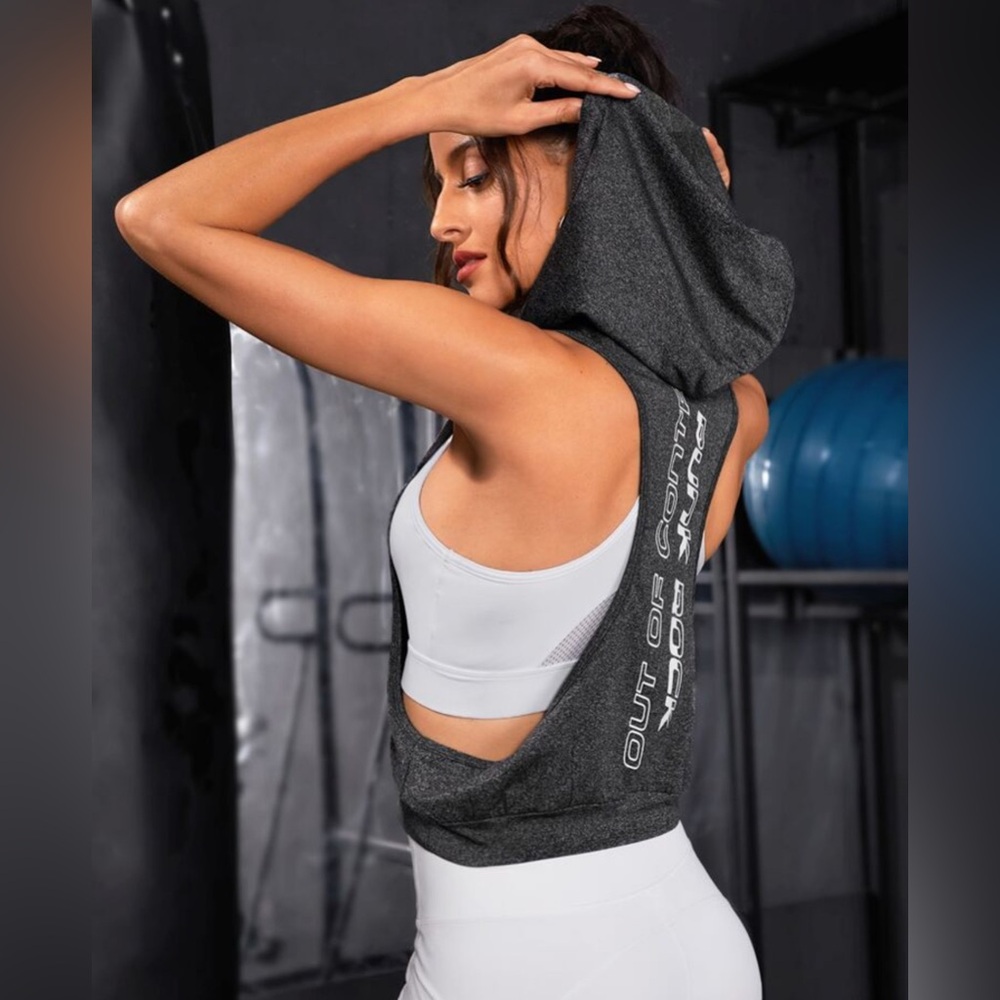 Hoodie Pullover Gray Sleeveless OUT OF CONTROL Punk Rock Open Sides Top large